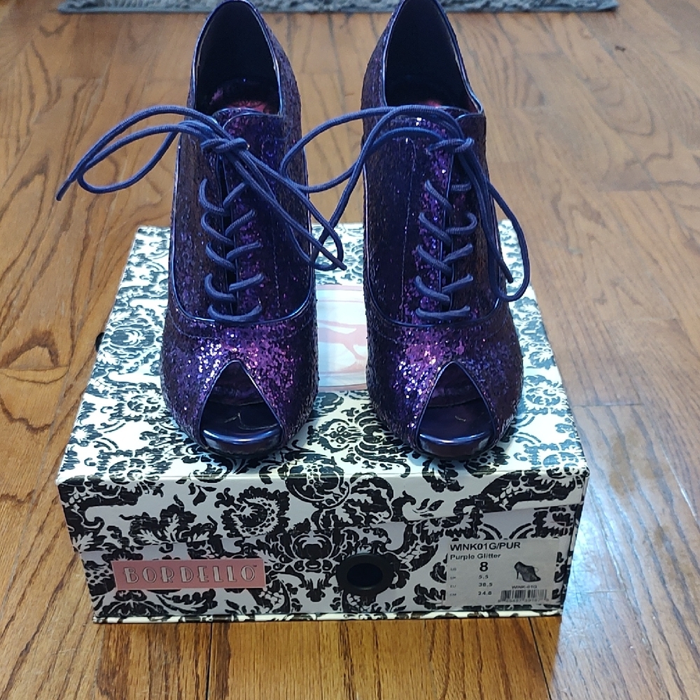 Bordello Sparkling Purple Lace-Up Heels